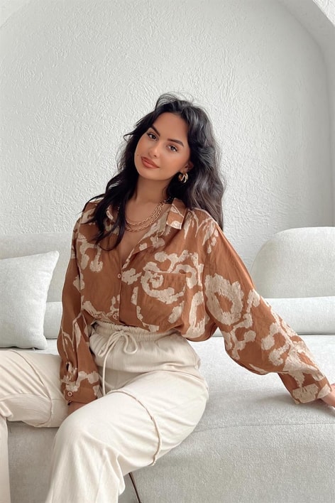 Etnik Desenli Gömlek Kahverengi