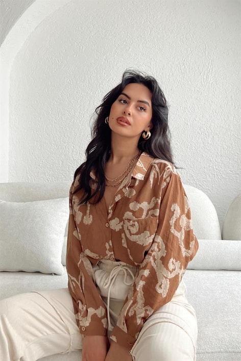 Etnik Desenli Gömlek Kahverengi