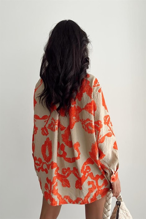 Etnik Desenli Gömlek Nar Çiçeği