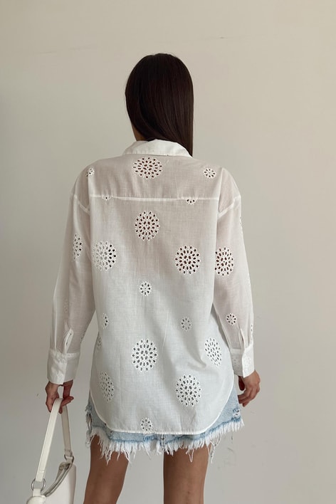 Fisto İşlemeli Gömlek Krem