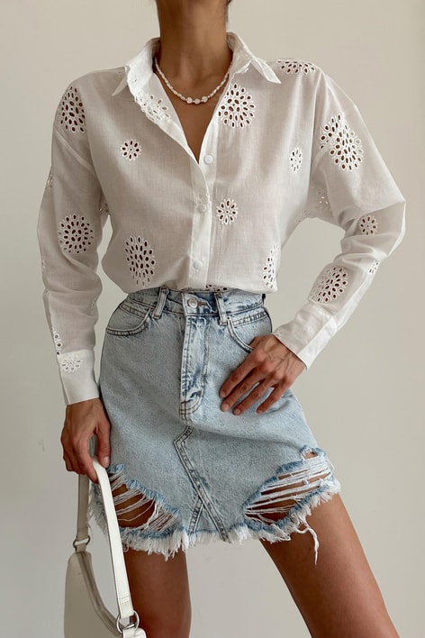 Fisto İşlemeli Gömlek Krem