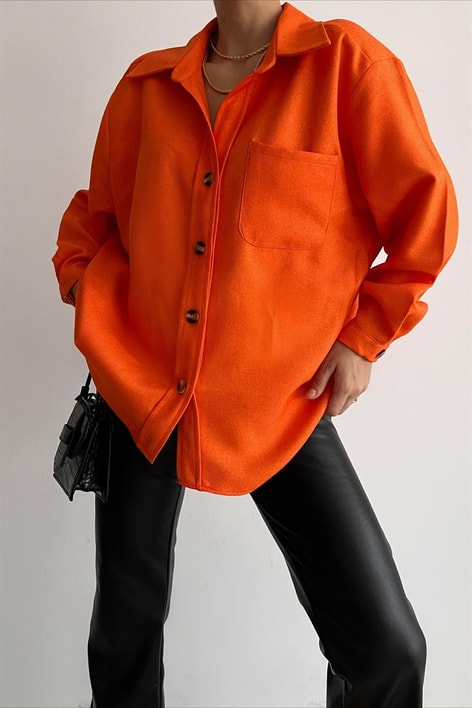 Fitilli Oversize Gömlek Oranj