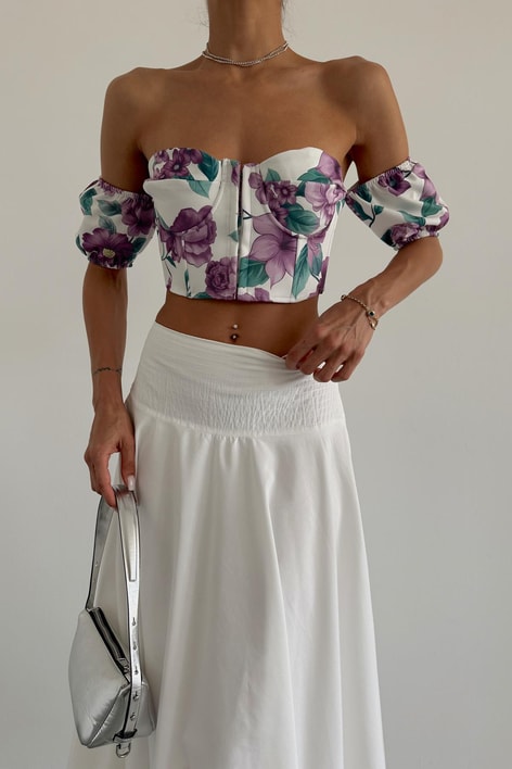 Flowers Crop Bluz Lila