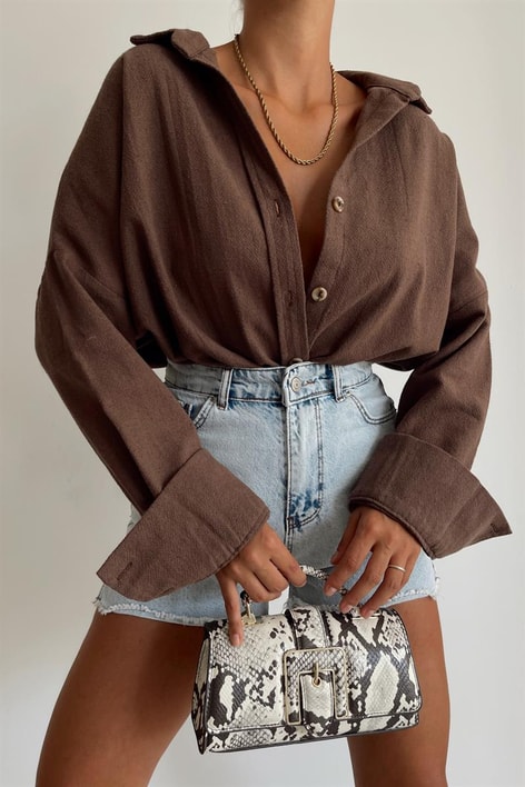 Ham Keten Salaş Gömlek Kahve