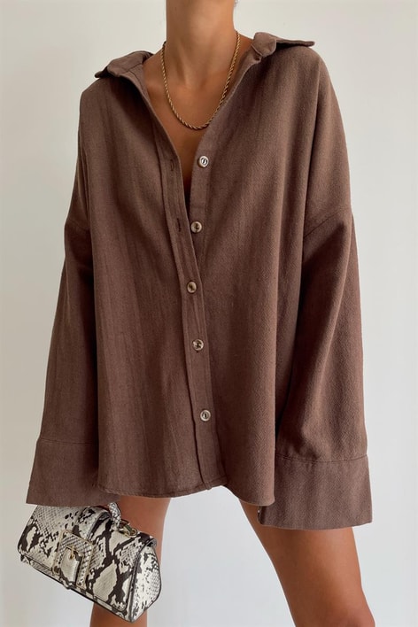 Ham Keten Salaş Gömlek Kahve