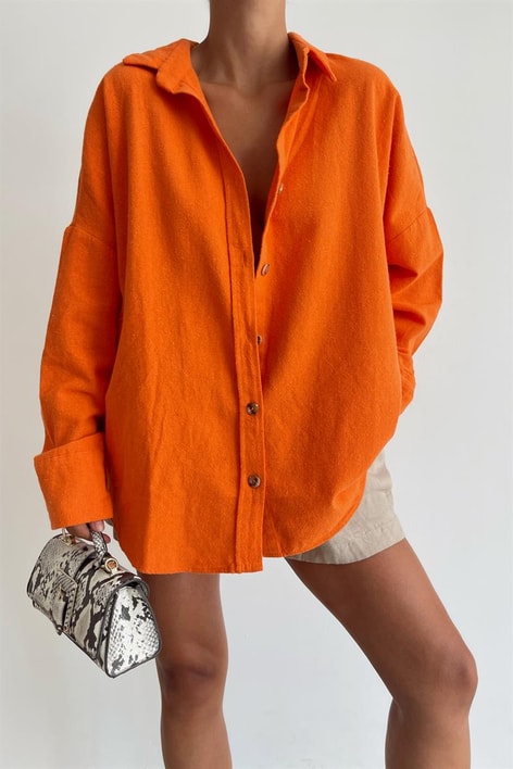 Ham Keten Salaş Gömlek Oranj