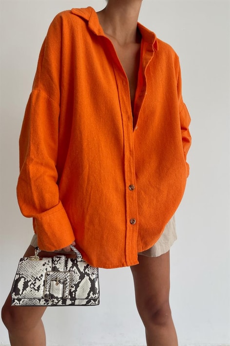 Ham Keten Salaş Gömlek Oranj