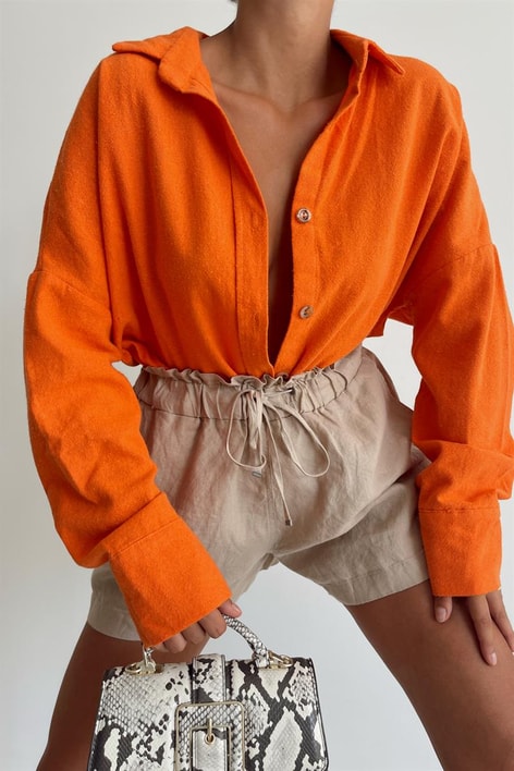 Ham Keten Salaş Gömlek Oranj