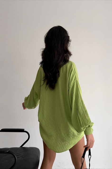İşlemeli Oversize Gömlek Fıstık Yeşili