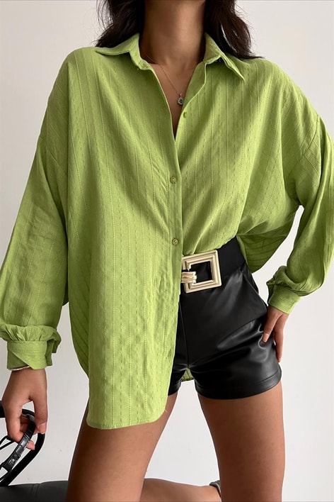 İşlemeli Oversize Gömlek Fıstık Yeşili