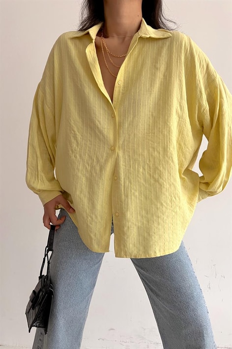 İşlemeli Oversize Gömlek Sarı