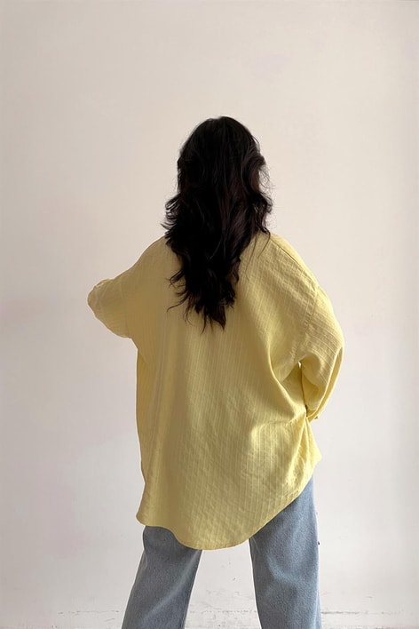 İşlemeli Oversize Gömlek Sarı