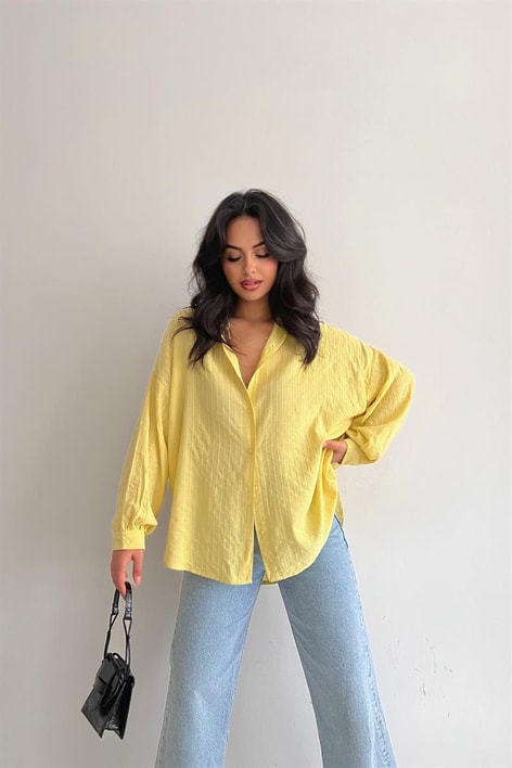 İşlemeli Oversize Gömlek Sarı