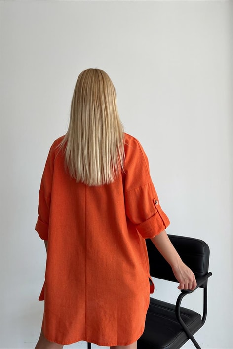 Kemik Düğmeli Cep Detay Gömlek Oranj