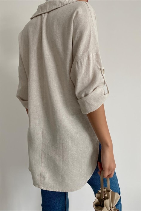 Kemik Düğmeli Cep Detay Gömlek Taş