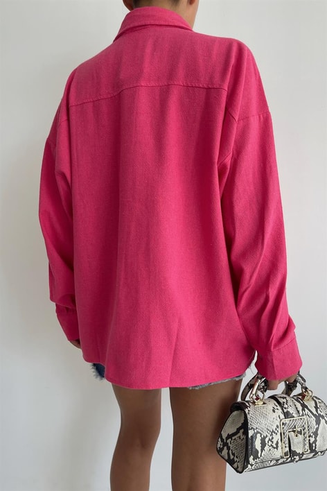 Kemik Düğmeli Ham Keten Gömlek Fuşya
