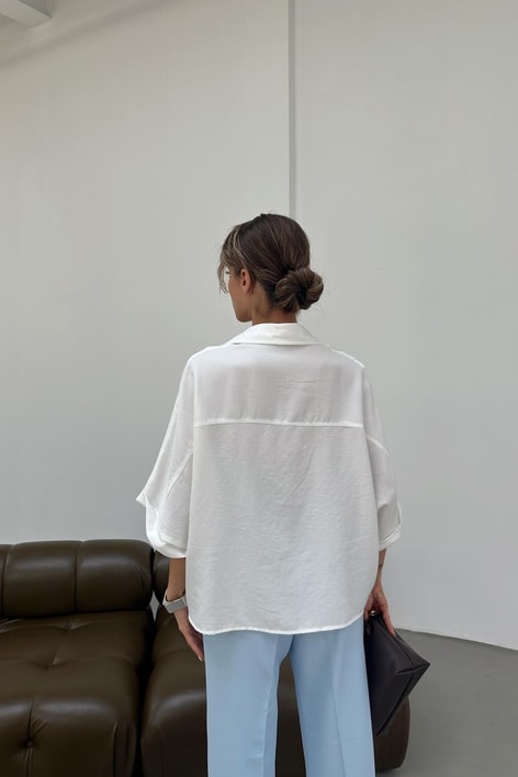 Keten Oversize Gömlek Beyaz