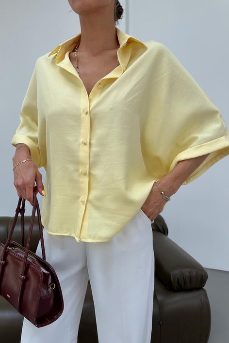 Keten Oversize Gömlek Sarı