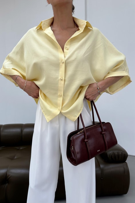 Keten Oversize Gömlek Sarı