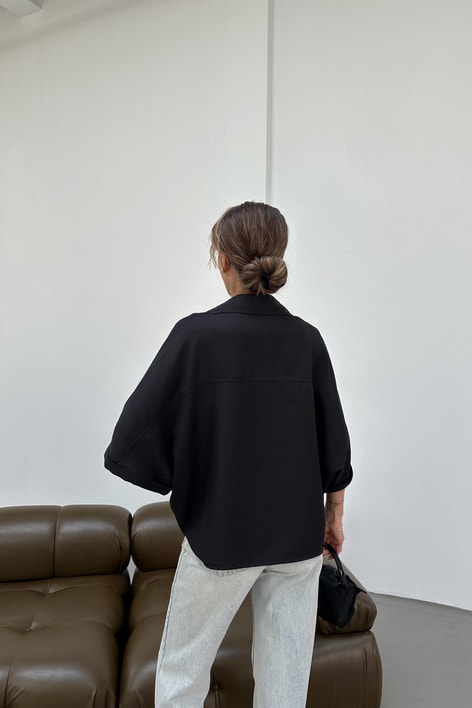 Keten Oversize Gömlek Siyah
