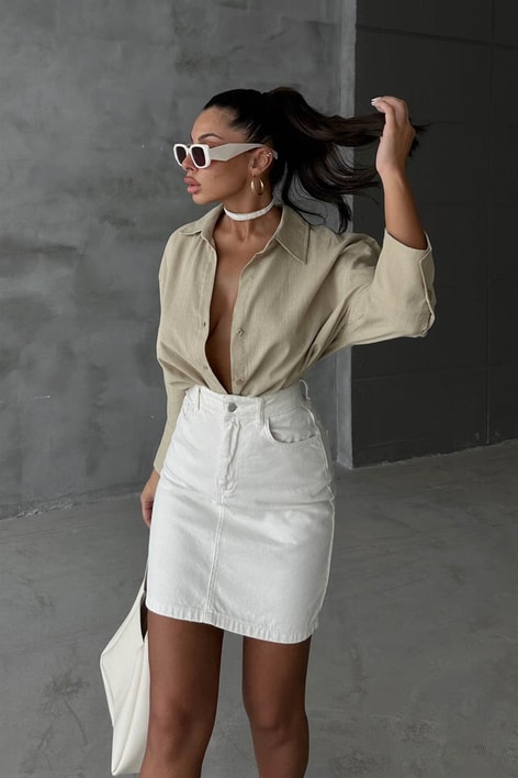 Keten Salaş Gömlek Bej