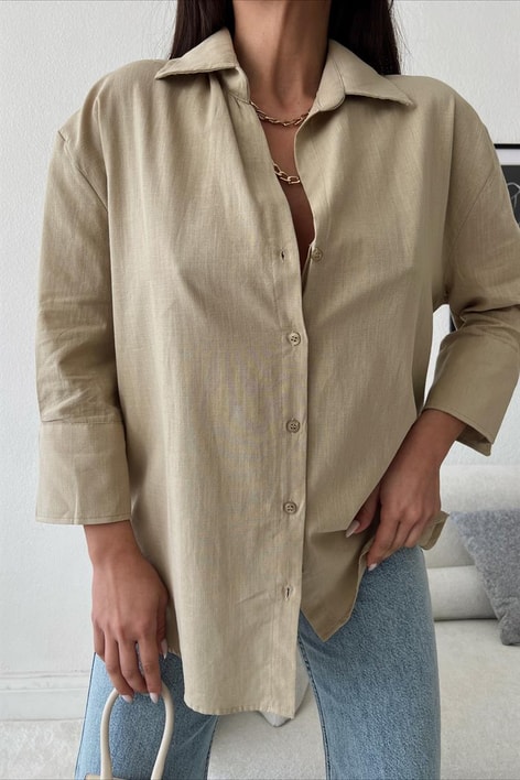Keten Salaş Gömlek Bej