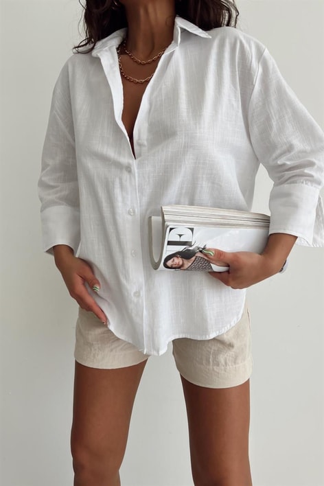 Keten Salaş Gömlek Beyaz