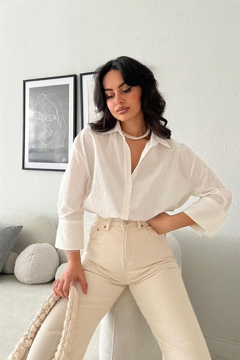 Keten Salaş Gömlek Krem