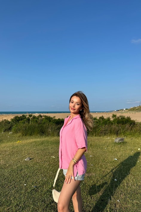 Kısa Kollu Müslin Gömlek Pembe