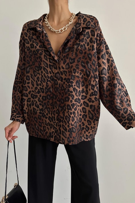 Koyu Leopar Gömlek Kahve