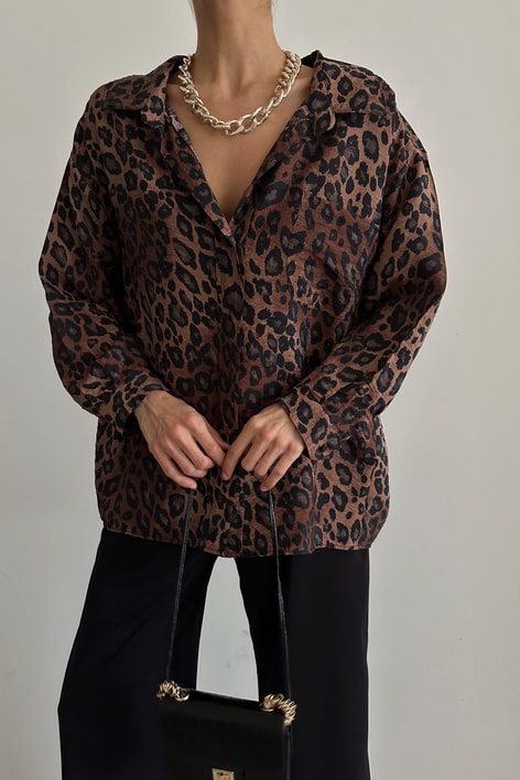 Koyu Leopar Gömlek Kahve