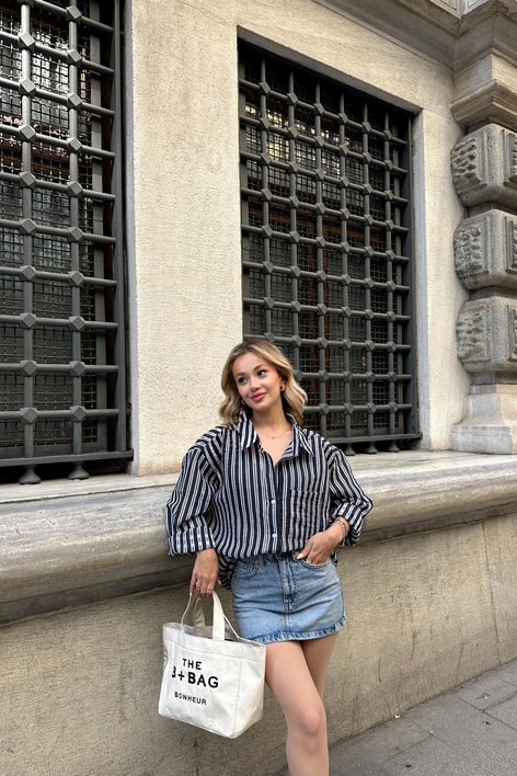 Linen Oversized Gömlek Lacivert