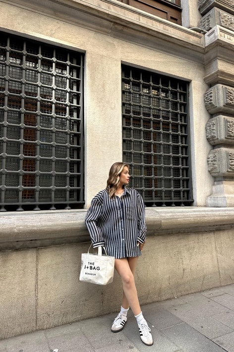 Linen Oversized Gömlek Lacivert