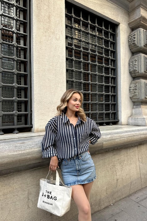 Linen Oversized Gömlek Lacivert