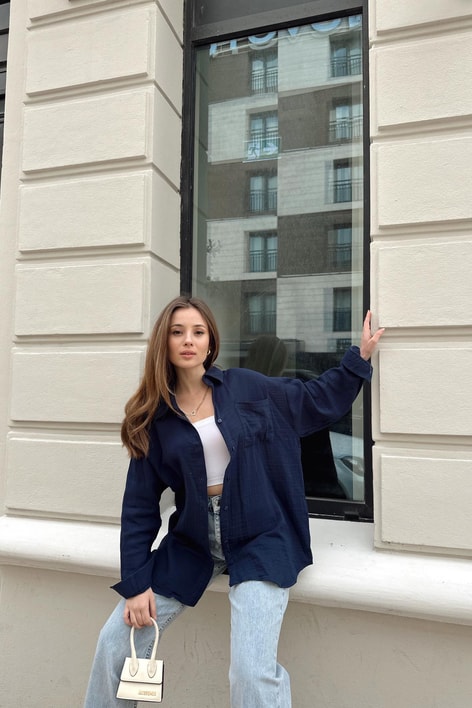 Müslin Gömlek Lacivert