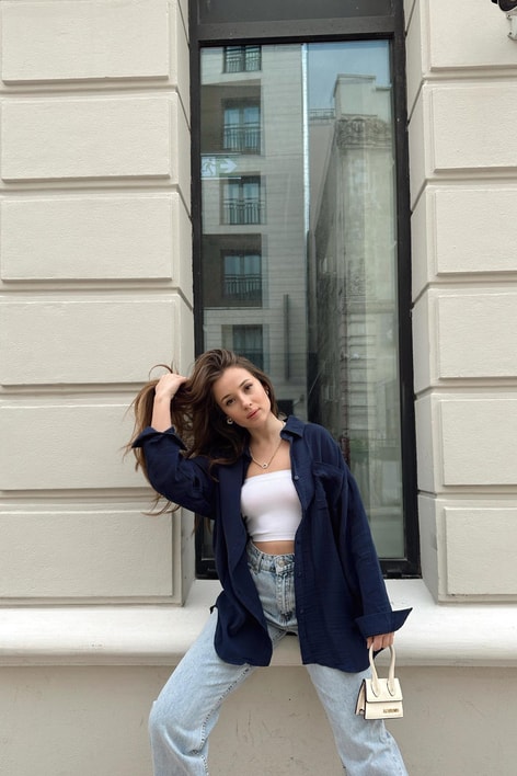 Müslin Gömlek Lacivert