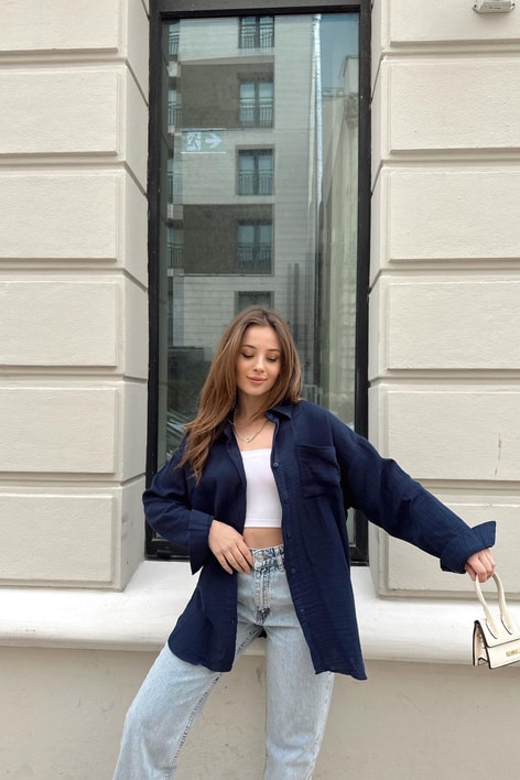 Müslin Gömlek Lacivert