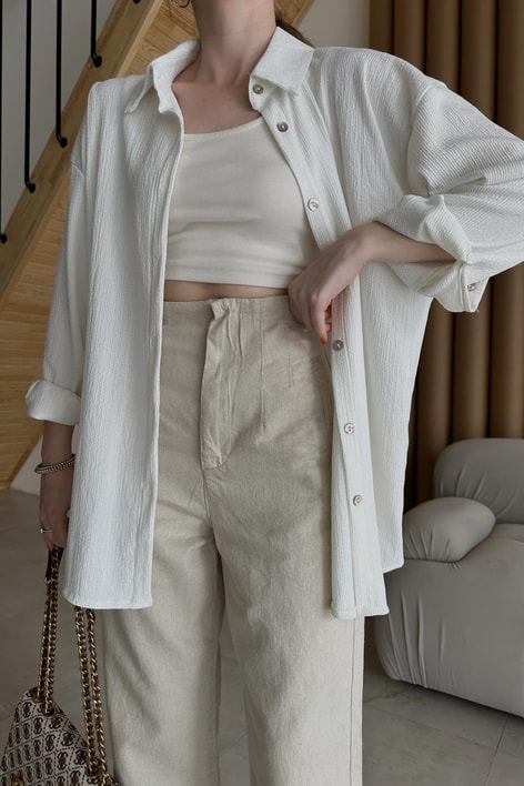 Müslin Relax Gömlek Beyaz