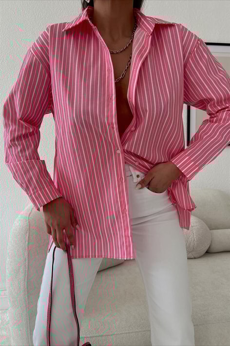 Mykonos Çizgili Gömlek Pembe