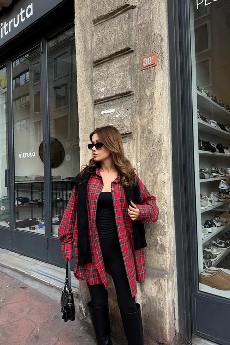 Oduncu Oversize Gömlek Kırmızı