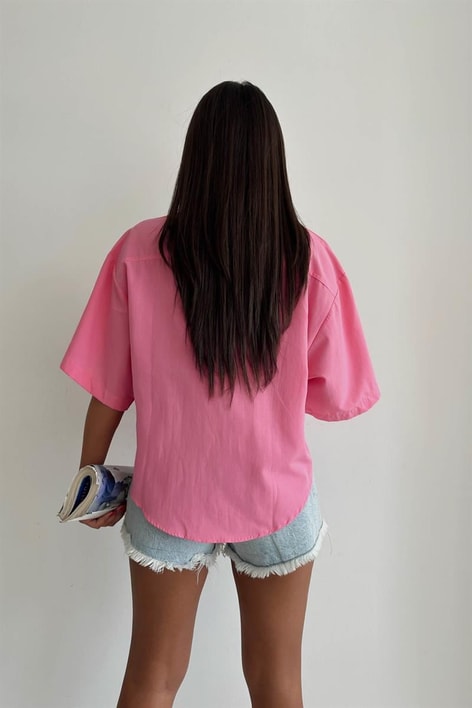 Ön Cep Detaylı Salaş Gömlek Pembe