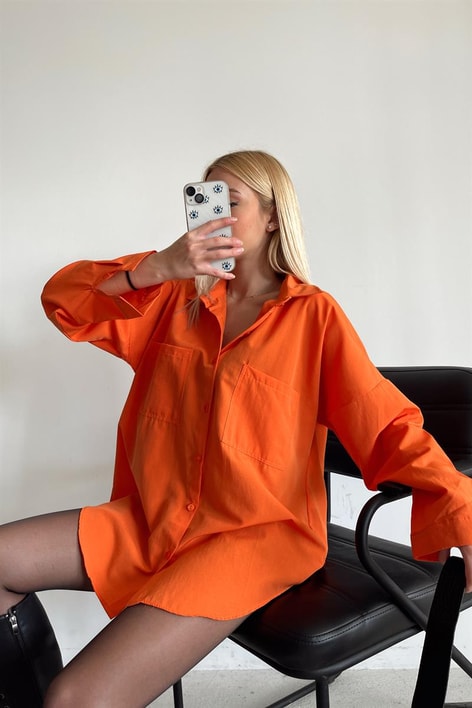 Oval Kesim Basic Gömlek Oranj