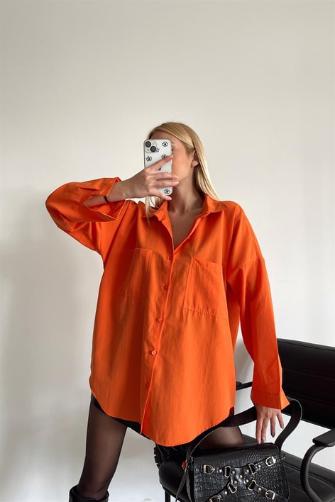 Oval Kesim Basic Gömlek Oranj