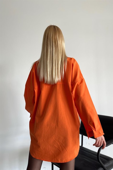 Oval Kesim Basic Gömlek Oranj