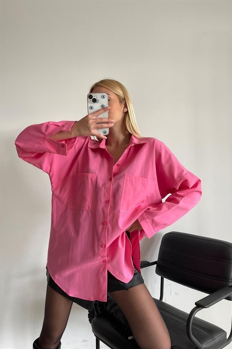 Oval Kesim Basic Gömlek Pembe