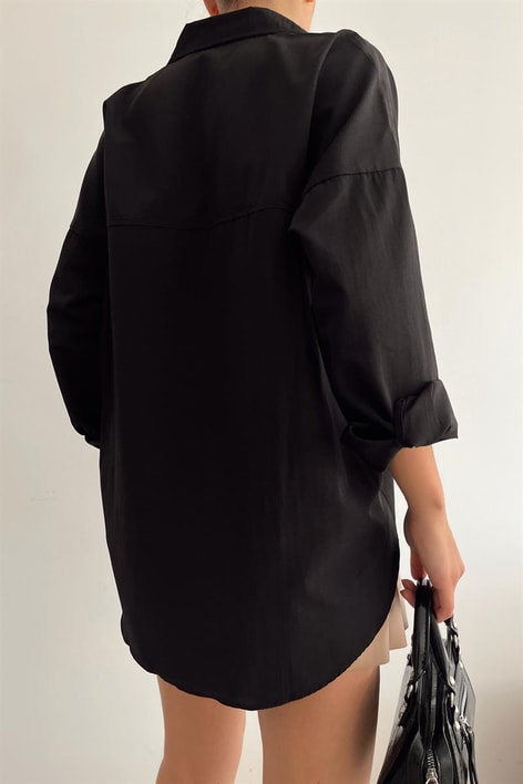 Oval Kesim Basic Gömlek Siyah