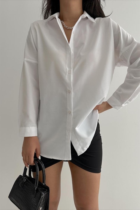 Oversize Basic Gömlek Beyaz