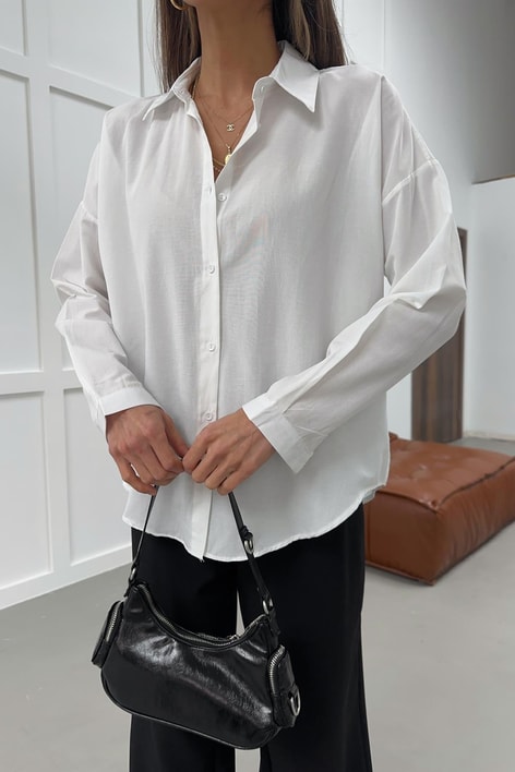 Oversize Basic Gömlek Beyaz