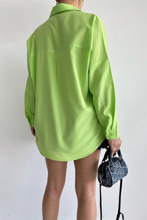 Oversize Basic Gömlek Fıstık Yeşili