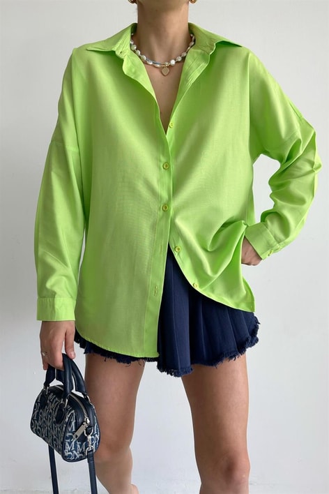 Oversize Basic Gömlek Fıstık Yeşili